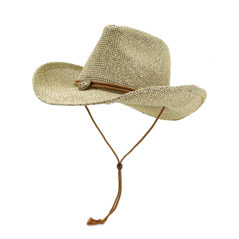 QDKPOTC новые летние унисекс Западные Ковбойские шляпы, полые соломенные шляпы с веревкой, уличные пляжные шляпы для мужчин и женщин