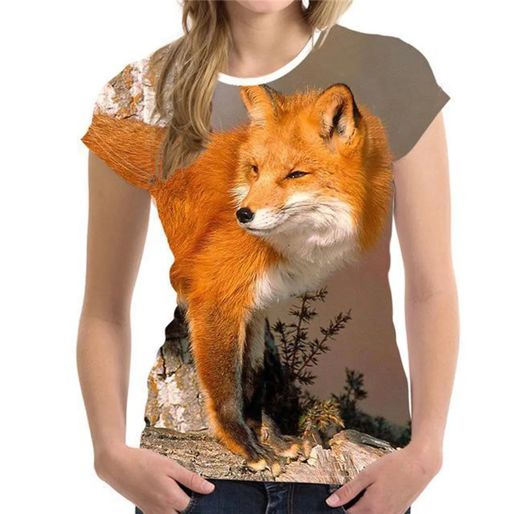 

Summer Women's T-Shirt Tops Long Sleeve fox 3D Print Animal Basic tshirt Clothes Bayan Gomlek Unisex Tee Shirt Funny 2019