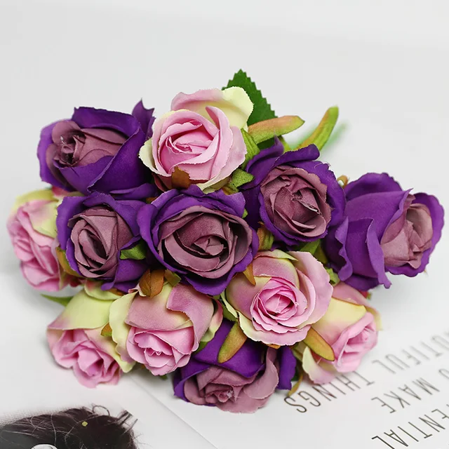 12Pieces Roses Artificial Flowers Bouquet Silk Fake Flower Party Valentines Day