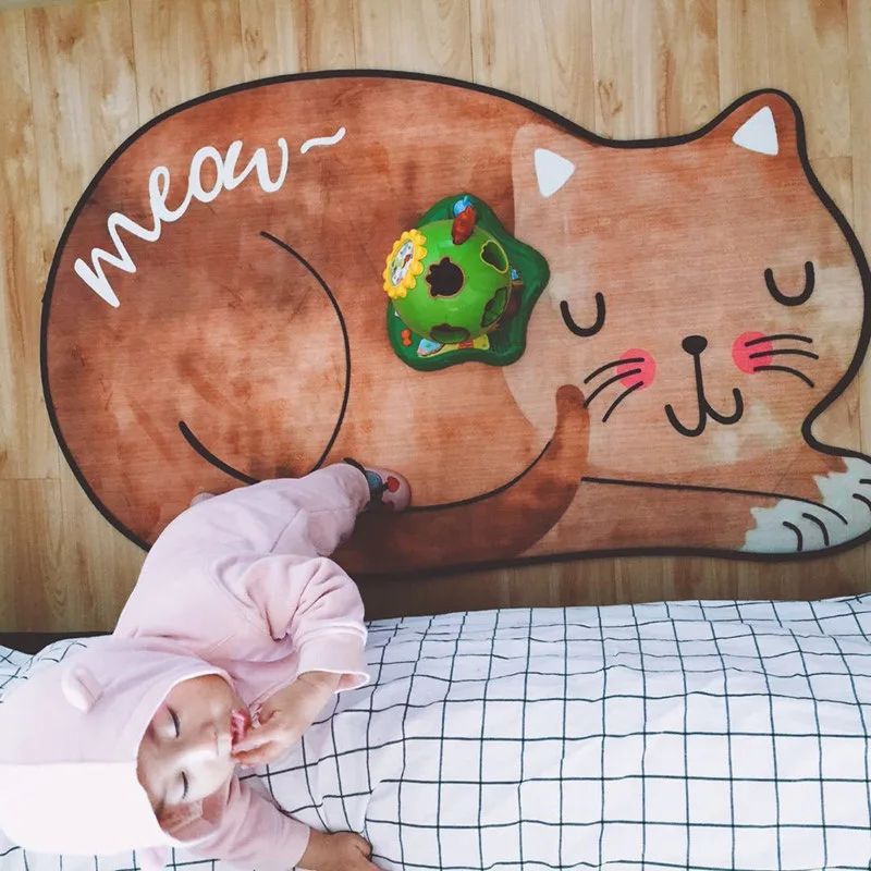 Kawaii ручной работы 3D Кот Дизайн Ковер нескользящий коврик напольный коврик бегун моющийся домашний декор ползающий утолщенный детский коврик
