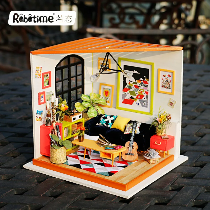

Robotime DIY Soho Time with Furnitures Children Adult Miniature Wooden Doll House Model Building Kits Dollhouse Toy Gift