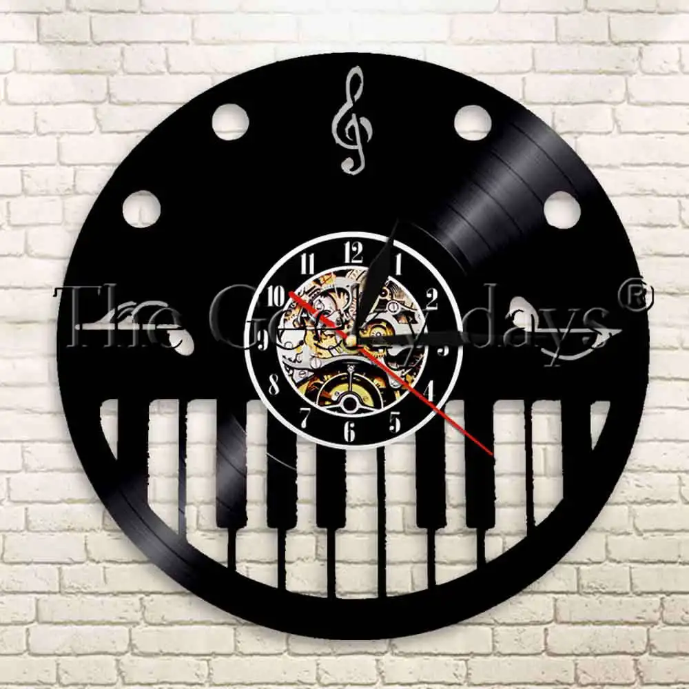 1Piece Piano Keyboard And Treble Clef Vinyl Record Clock Musical