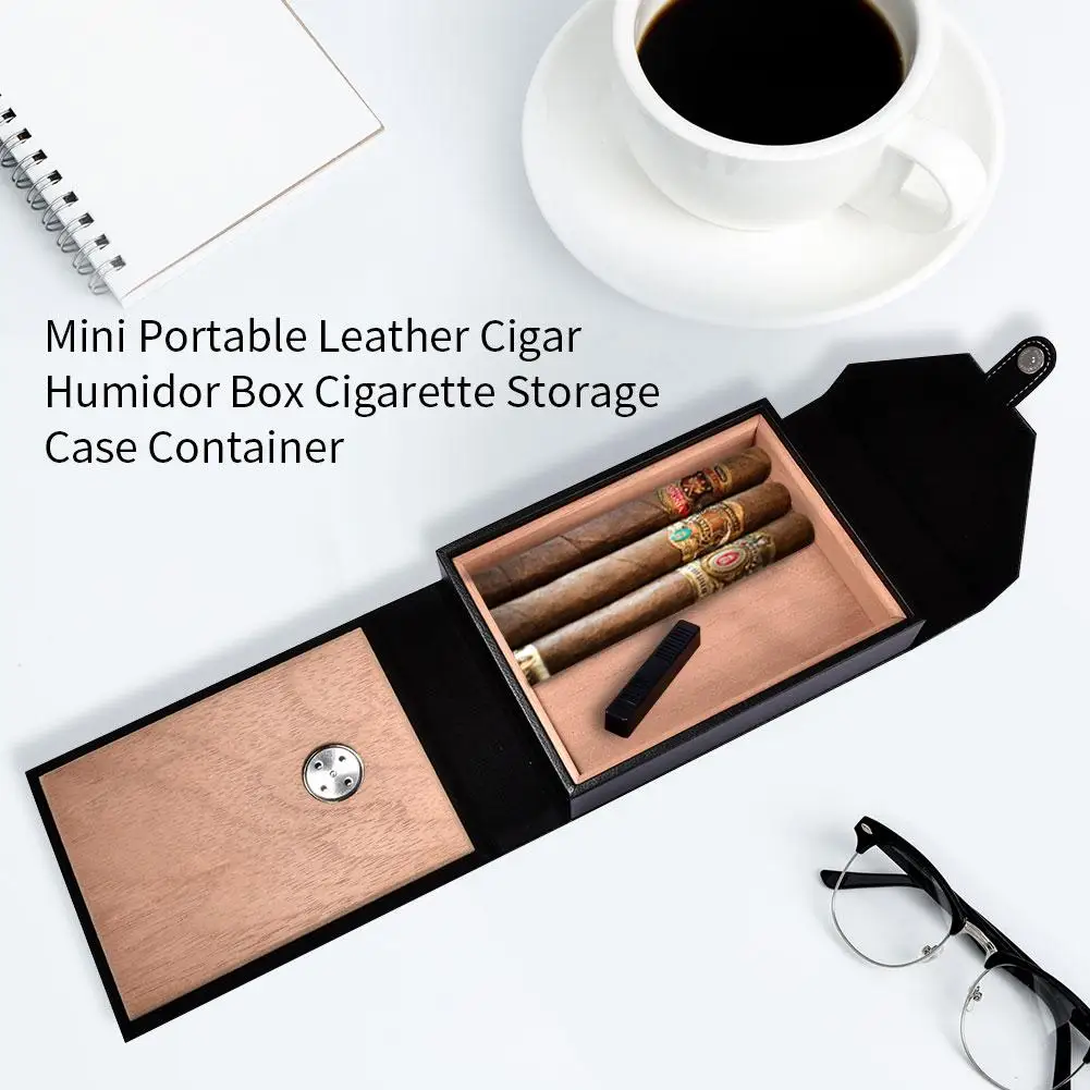  New High Quality Mini Portable Wooden Cigar Humidor Box Leather Cigarette Container Storage Case Bl