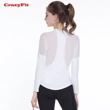 CrazyFit спортивный топ фитнес женский свободный сексуальный сетчатый длинный рукав дышащий Быстросохнущий полиэстер спандекс для тренировок Йога рубашки