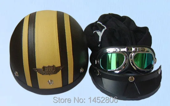 Высококачественный черный/желтый кожаный полулицевой Мотоцикл Скутер Vespa Байкерский шлем с бесплатными очками/козырьком s m l xl
