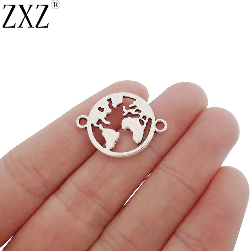 

ZXZ 10pcs Antique Silver Global World Map Connector Charms for Bracelet Jewelry Making Findings 26x19mm