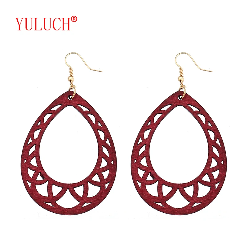 

YULUCH 2018 African Natural Wooden Drops Openwork Pattern Pendant for Ethnic Fashion Woman Earrings Jewelry Gifts
