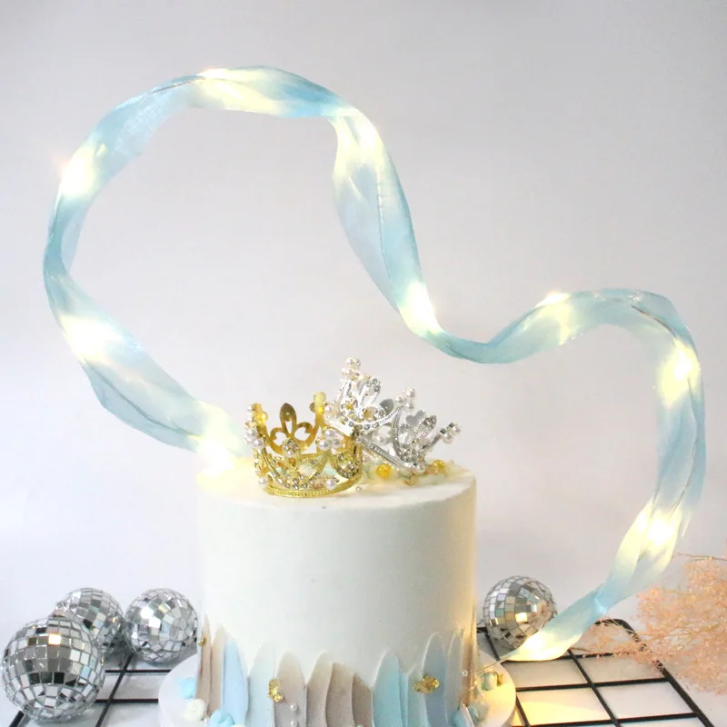 Светодиодный Топпер для торта с лентой для девочек и мальчиков, топпер для торта «С Днем Рождения», вечерние украшения, инструменты для украшения торта, 4 цвета