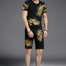 Повседневный костюм летние комплекты Спортивный костюм для мужчин с коротким рукавом 2 шт