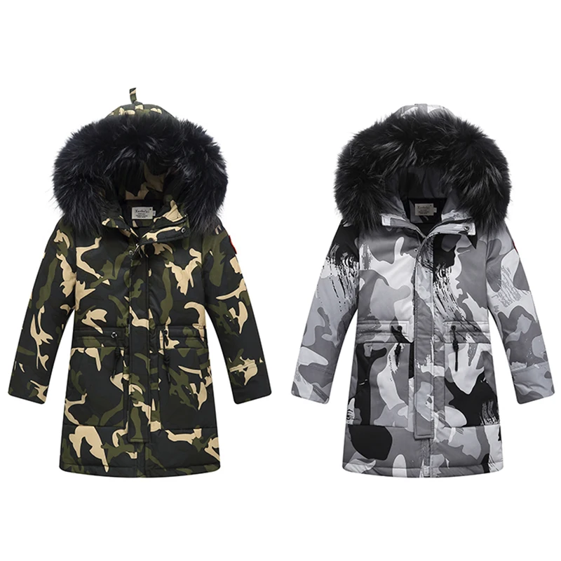 XYF9958 Boys Winter Camouflage Down Jackets Kids Plus Fur Collar Winter Jacket Coat Warm Outerwear Long Coat 85% White Duck Down цена XYF9958 Boys Winter Camouflage Down Jackets Kids Plus Fur Collar Winter Jacket Coat Warm Outerwear Long Coat 85% White Duck Down цены онлайн