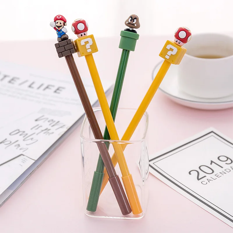 

24 PCs Super Cute Super Mary Gel Pen Cartoon Creative Stationery Mushroom Pen Black Kawaii School Supplies Pens for Writing