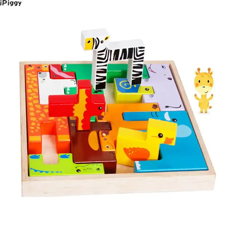 IPiggy деревянный 3D головоломки деревянные игрушки мультфильм животных разведки
