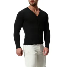 Для мужчин Повседневное хлопкового трикотажа Мода Для мужчин Тонкий с длинным рукавом v-образным вырезом Трикотажный Кардиган для мужчин хороший осень-зима