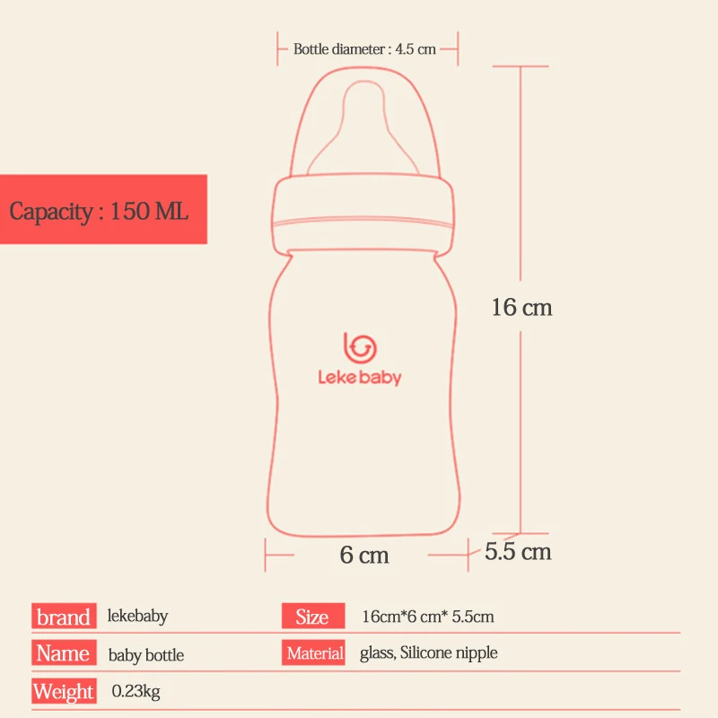 Lekebaby, 2 в 1, Детская стеклянная бутылка хранение грудного молока, бутылочка для кормления, силиконовая соска для кормления, для младенцев, для кормления, без падения, BPA