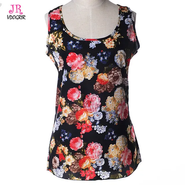 VDOGRIR Plus Size 3xl Fashion Print Flower Tanks Tops For Women Summer
