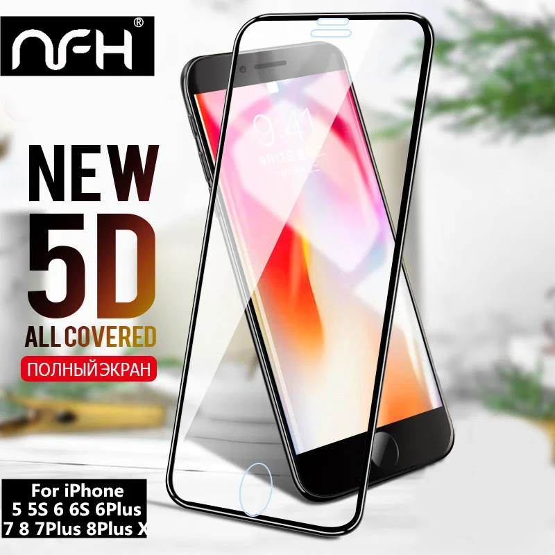 

5D Full Cover Tempered Glass on For iPhone 5 5C 5S SE 6 6S Plus 4D New Aluminum Edge Screen Protector Film For iPhone X 7 8 Plus