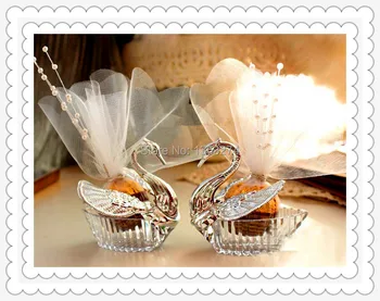 

Free shipping! Wholesales! 10pcs/lot, Elegant Organza Acrylic Swan Candy Box Wedding Favor Gift Candy Holders party decoration!