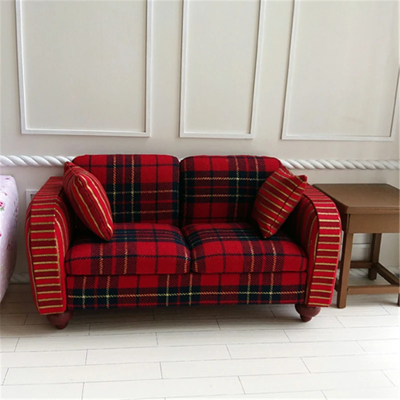 

1/6 Furniture toy for dolls dollhouse Miniature red Sofa kawaii Mini doll accessories pretend play toys for children girls gifts
