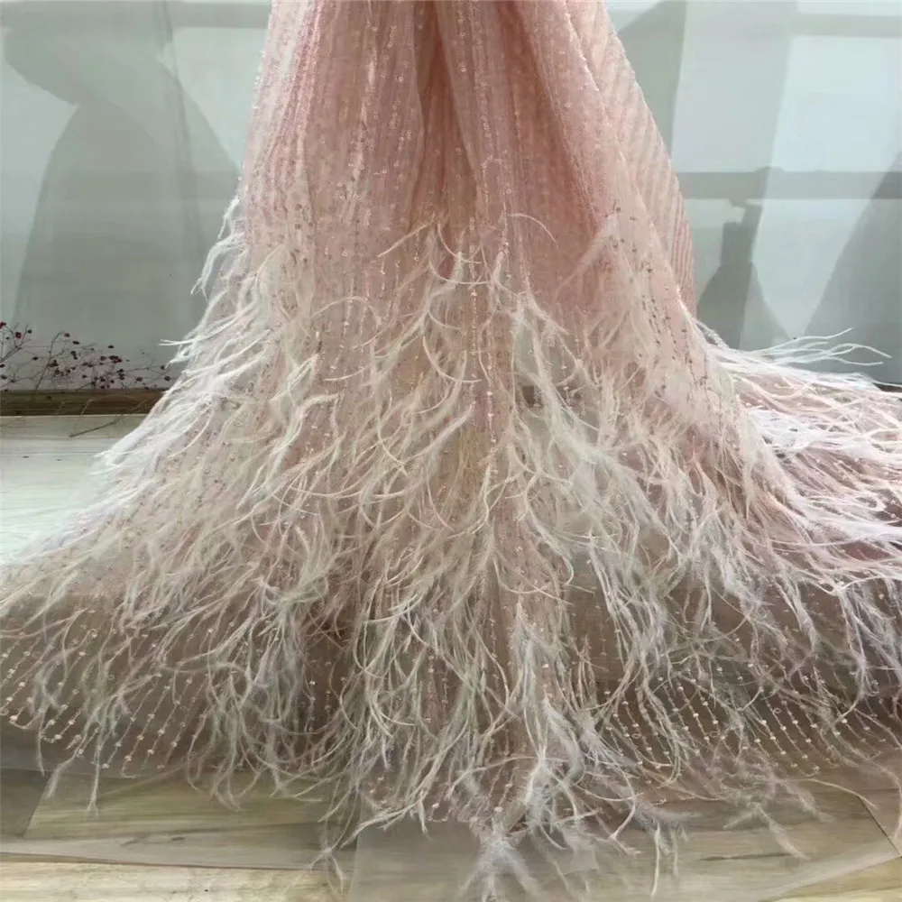 

Luxury feather Sequin embroidery lace fabric Handmade DIY 3D flowers clothing accessories materials 5yard HJ209-2