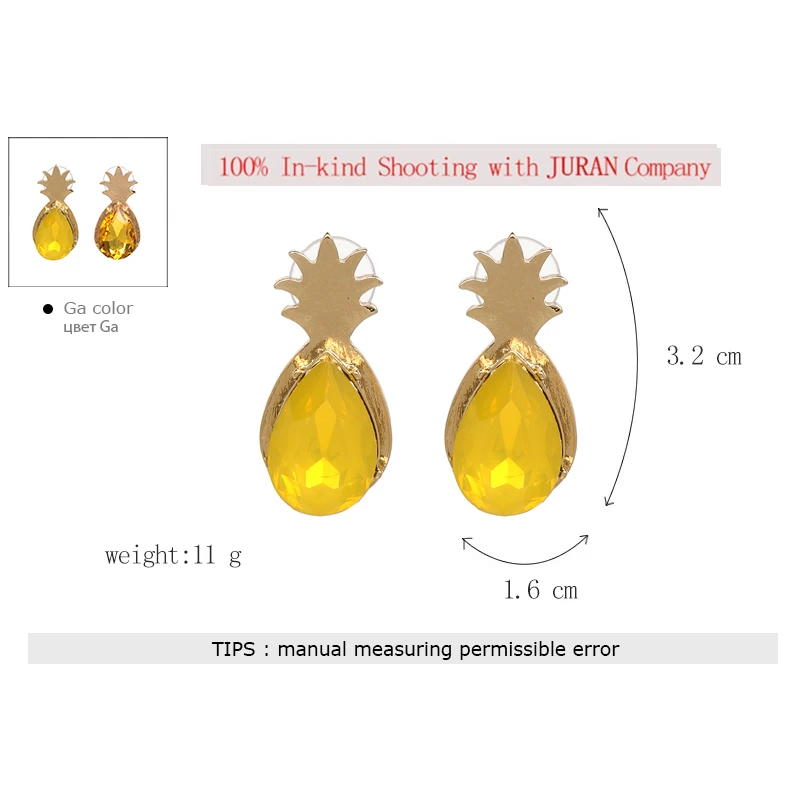 JURAN ананас Кристалл Висячие серьги для женщин горячая Распродажа Бохо Стразы массивные серьги Модные ювелирные изделия Bijoux