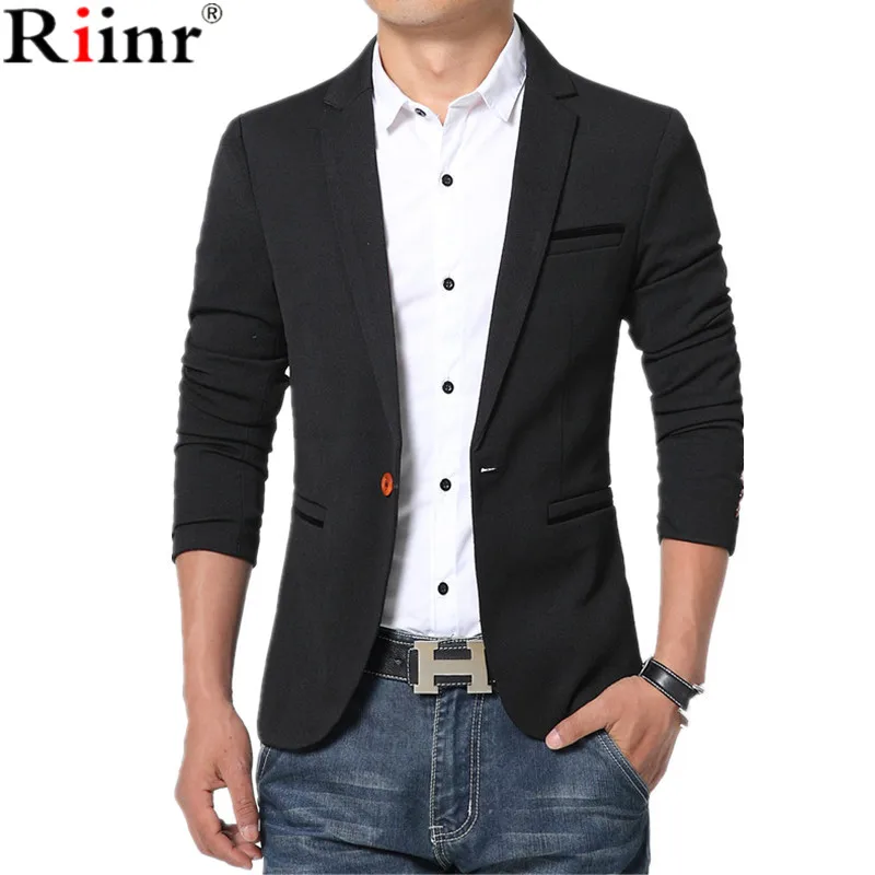 Riinr New Arrival Luxury Men Blazer New Spring Fashion Brand High Quality Cotton Slim Fit Men