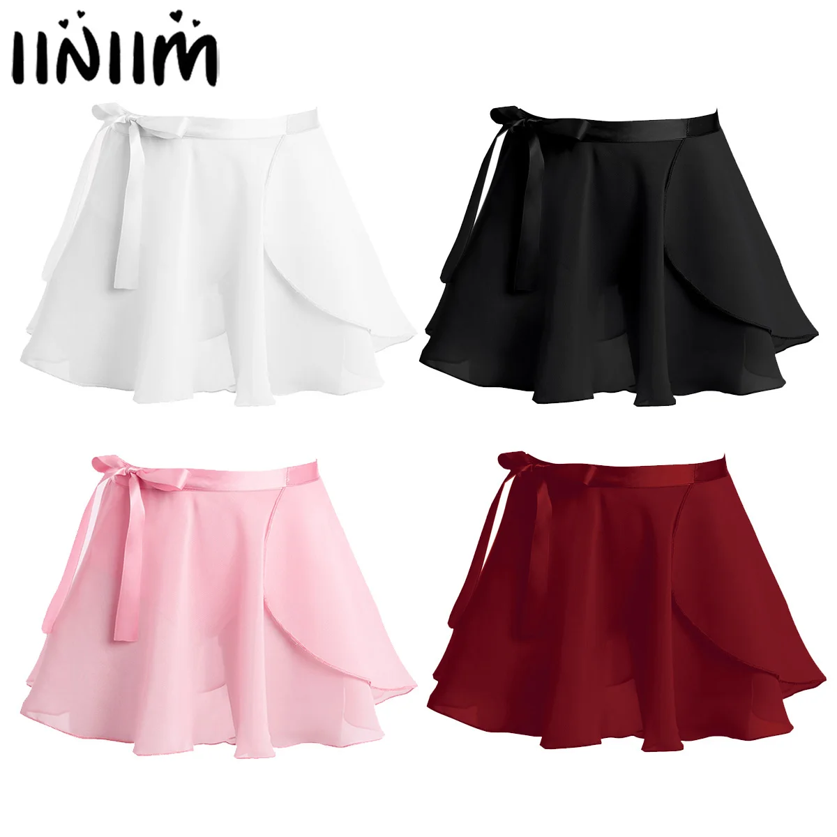 

iiniim Kids Girls Ballet Dance Basic Classic Chiffon Mini Pull-On Wrap Skirt with Waist Tie Costume for Performance Dancing Wear