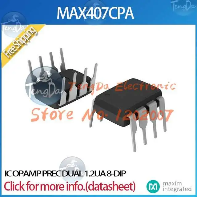 Free Shipping 1PCS/lot MAX407CPA IC OPAMP PREC DUAL 1.2UA 8-DIP 407 MAX407 MAX407C | Электронные компоненты и