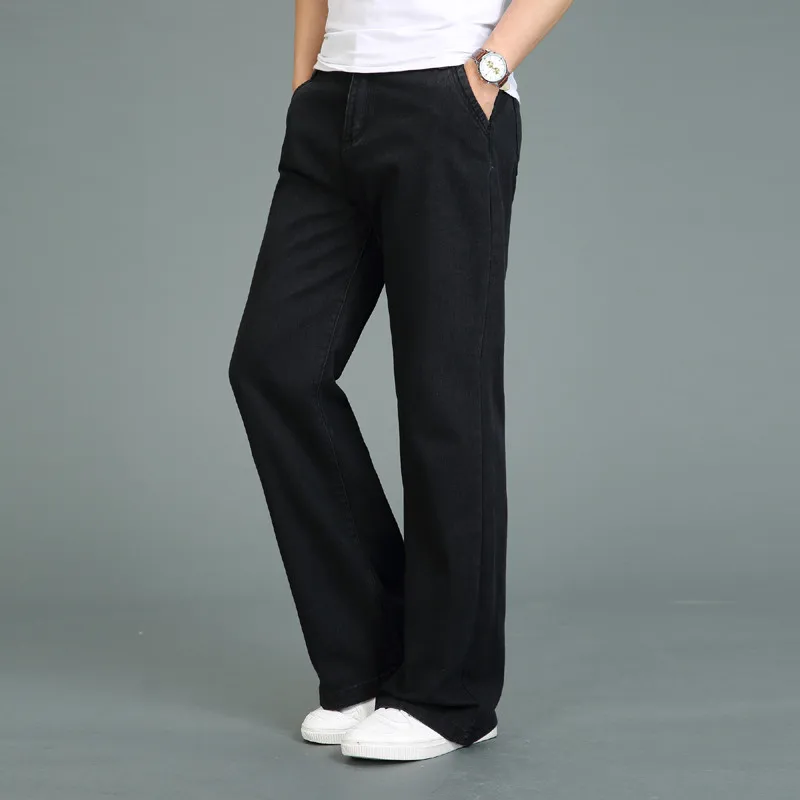 Джинсы мужские 2019 летние новые тонкие большие размеры микро колокольчики мужские черные классические прямые джинсы для байкеров Размер 28-34