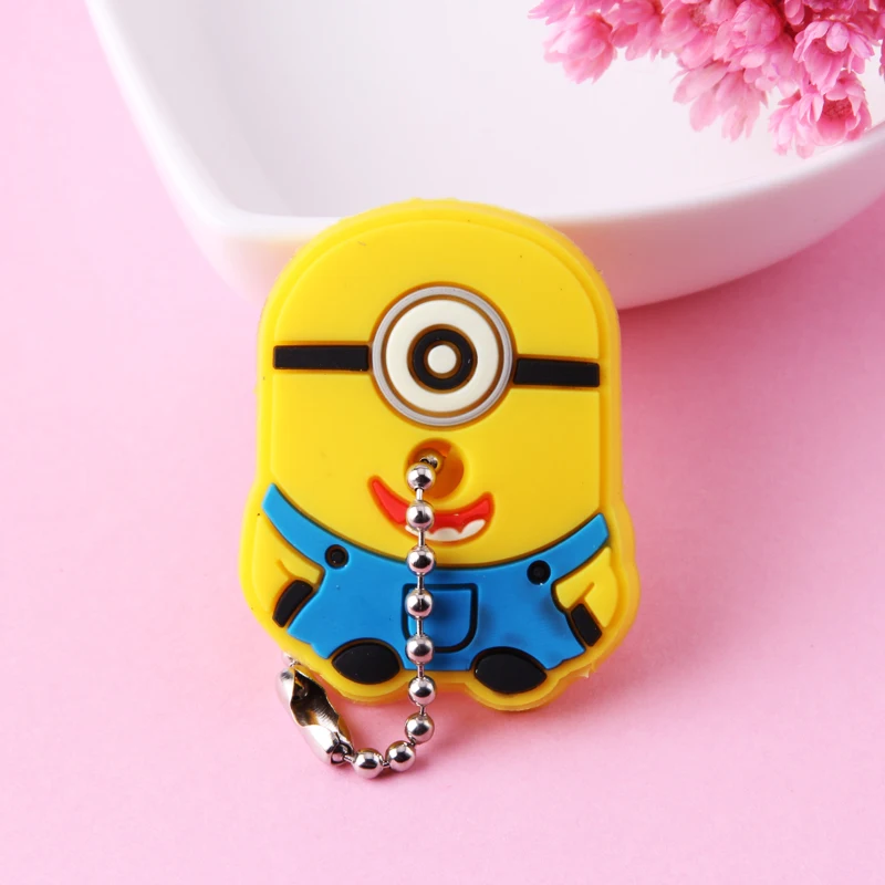 Cartoon Anime Cute Key Cover Cap Silicone Mickey Stitch Bear Keychain Women Gift Owl Porte Clef Minne Key Chain - Цвет: Photo Color6