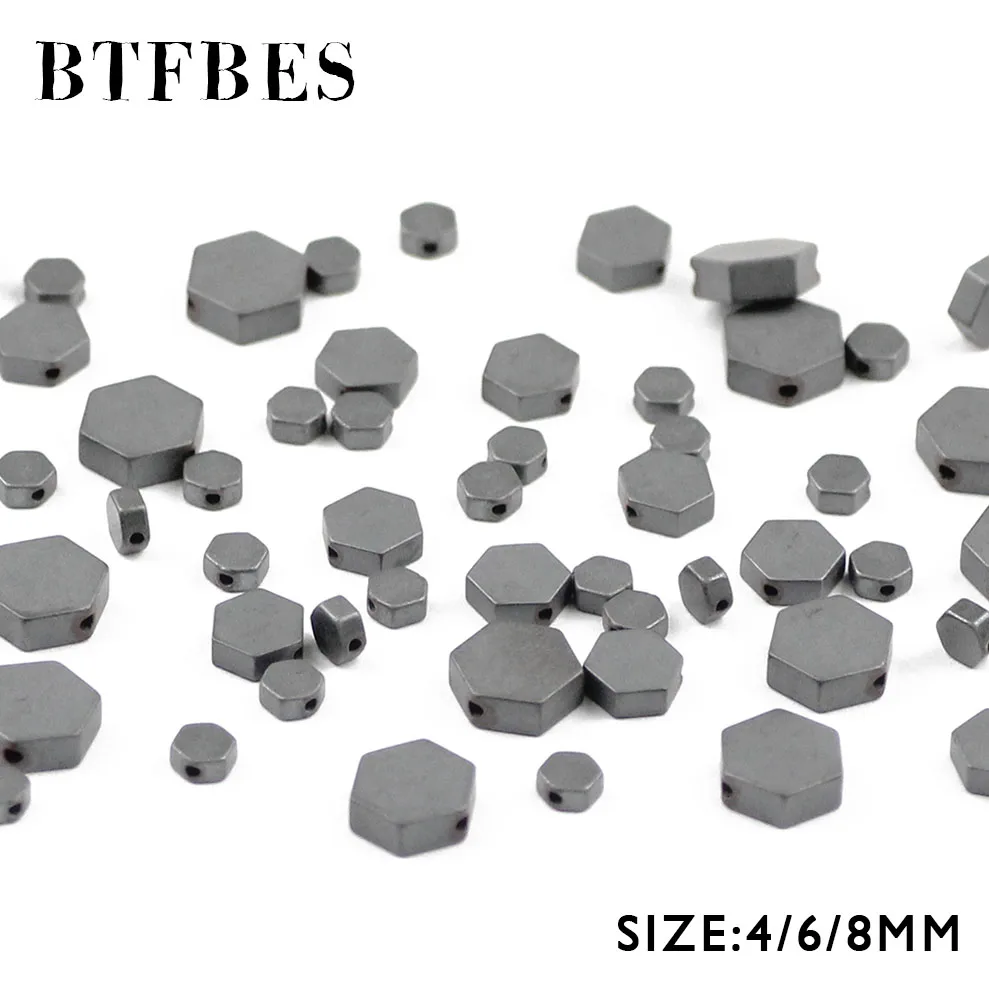 

BTFBES AAA Matte Black Hexagon Flat Beads 4/6/8mm Natural Stone Loose Bead for handcraft Jewelry bracelet Makriing DIY Accessoes