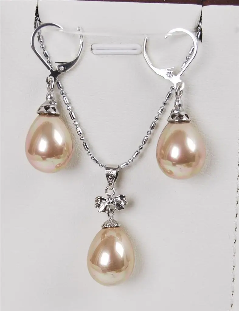 12x16mm Champagne South Shell Pearl Angel Earrings Pendant Necklace Set&gt^^1&gt18K gold plated watch Quartz stone CZ crystal | Украшения и
