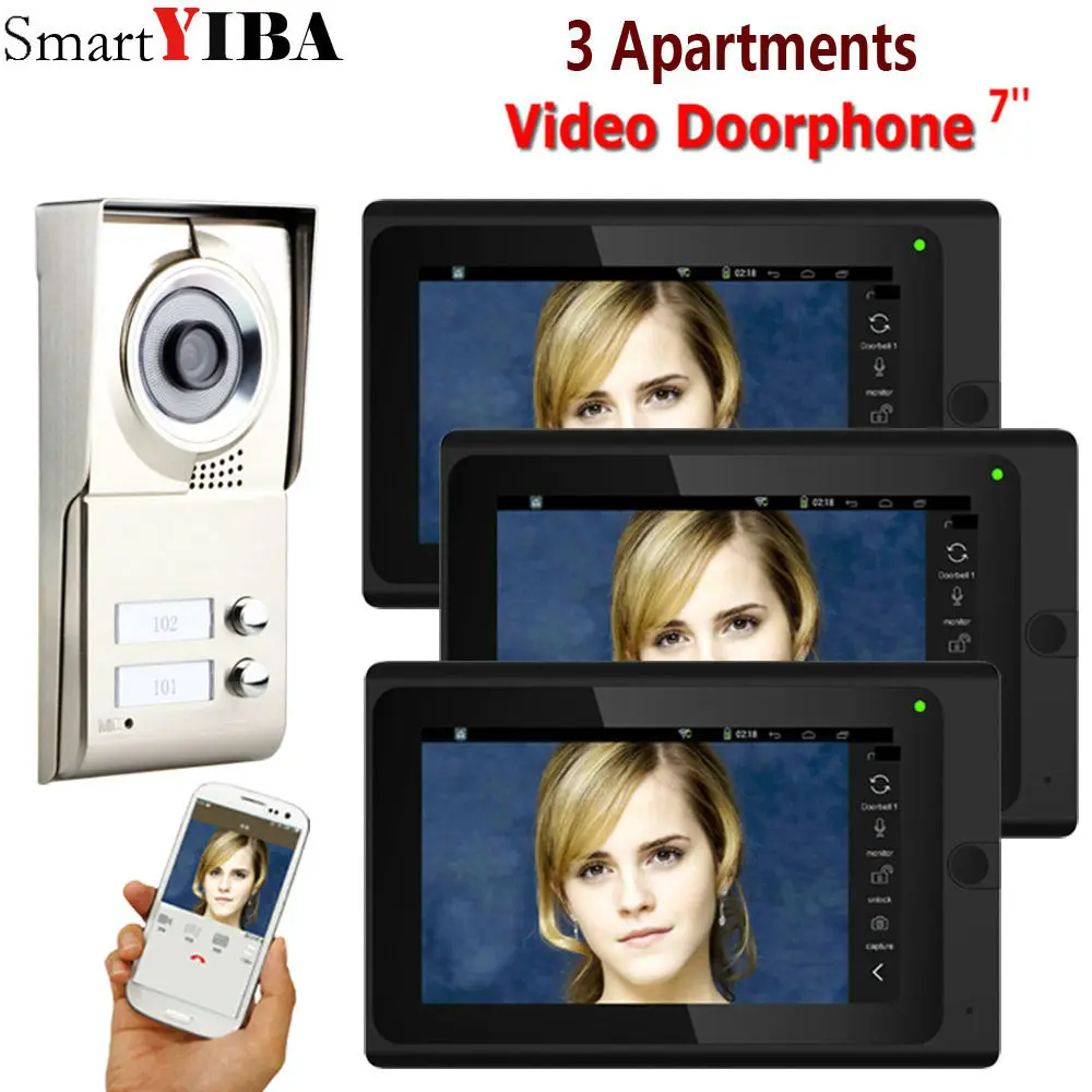 SmartYIBA 7 дюймовый проводной Wi Fi 3 квартиры/семейный видеодомофон система