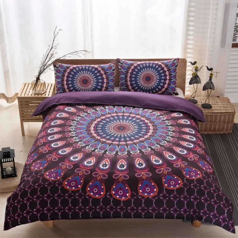 

Bohemia Style Bedding Sets Black White Printing Duvet Cover Sets With Bed Cover Pillow Case Mandala Queen Size Home Bedding Sets