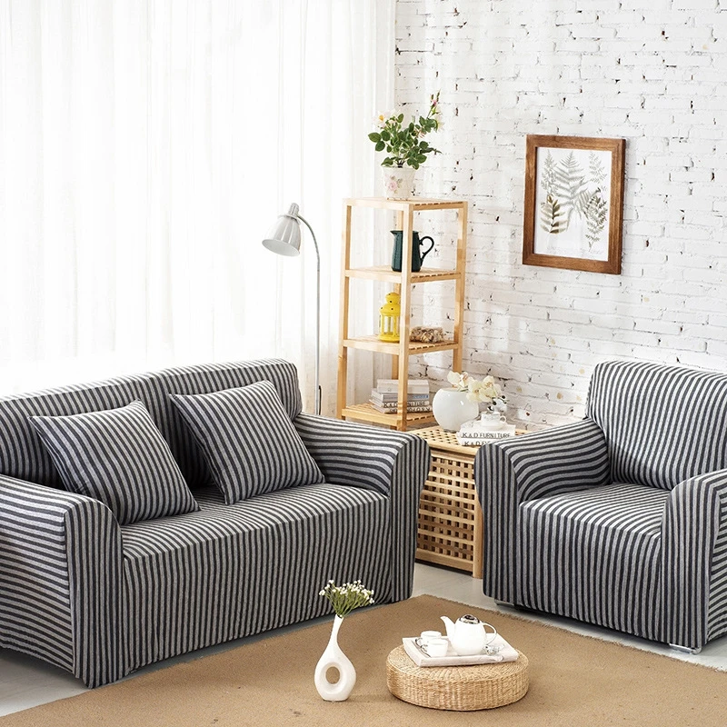 

Striped Color Elastic Sofa Cover Modern Cotton Corner Tight Wrap Sofa Couch Slipcover Chair Protector Living Room 1/2/3/4 Seater