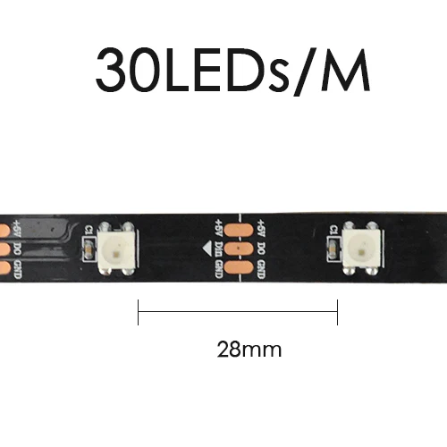 WS2812B Светодиодные ленты DC 5V чёрно-белые печатные платы умный прибор приемно-пикселей WS2812 IC 30/60/144 светодиодный s 17Key бар RGB 50 см 1 м 2 м 3 м 4 м 5 м - Испускаемый цвет: Black 30 LED