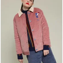 Розовая Вельветовая Женская куртка в Корейском стиле с вышивкой буквами, Новое поступление, Стильная однотонная короткая куртка Женское пальто