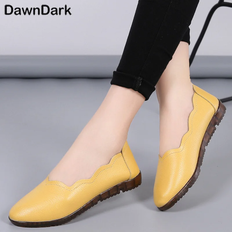 

Ladies Flat Shoes Casual Slip on Leather Lightweight Women Sneakers Spring Autumn Girls Black Yellow Soft Loafers