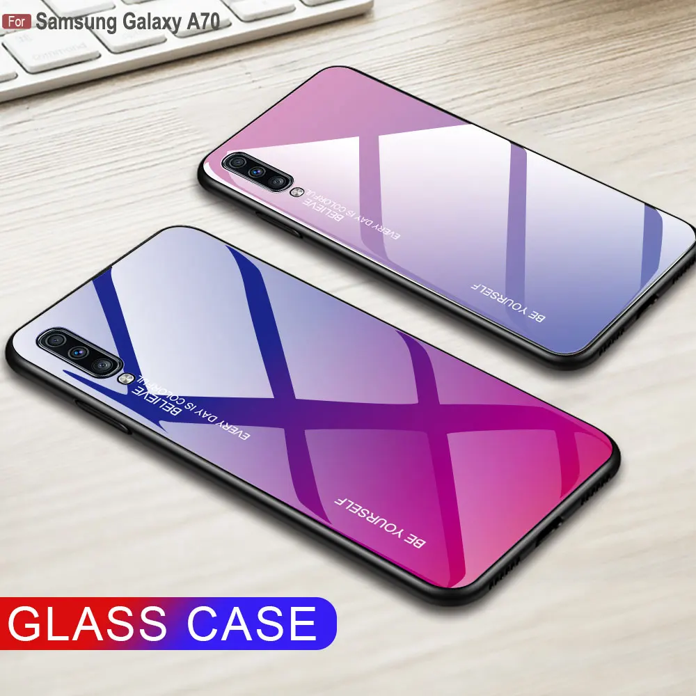 

For Samsung A70 A705 Case 6.7 inch Luxury Gradient Color Mirror Tempered Glass Case on for SAMSUNG Galaxy A70 A705FD Cases Cover