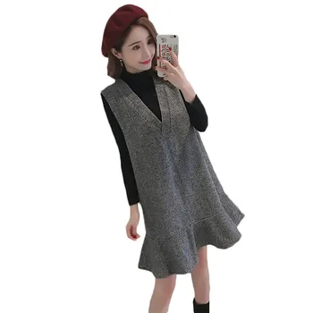 

Spring Autumn Clohtes Women's Sleeveless Dress 2019 New Loose V-neck Female Casual Large Size Winter Vest Dress Ruffle LQ676