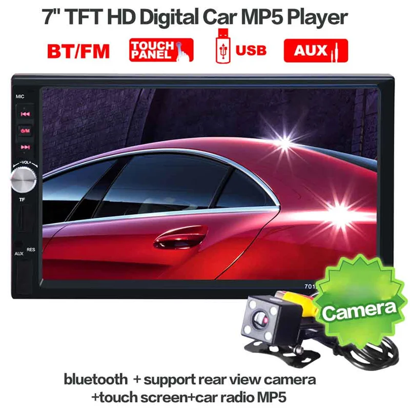 

7012B 7 Inch Bluetooth V2.0 12V Car Audio Stereo MP5 Player Auto MP4 MP5 AUX USB BT FM Radio Video with Rearview Camera