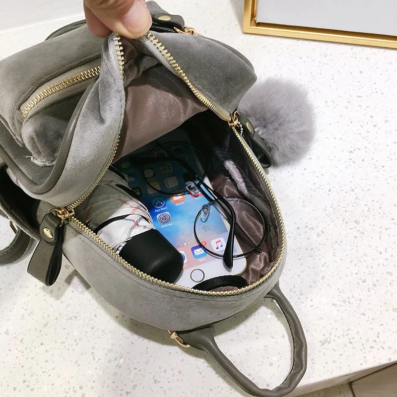 Janespri 2018 New Mini Velour Backpack Female Cute Backpacks High Quality Backpack for Girls Women Pure color bag Korea Mochila (18)