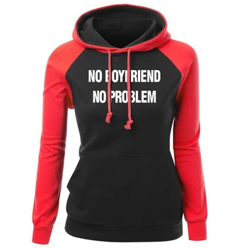 

Women's Sweatshirts 2019 Autumn Winter Slim Raglan Hoodies Letter Print NO BOYFRIEND NO PROBLEM Funny Hoody Tracksuit Hipster