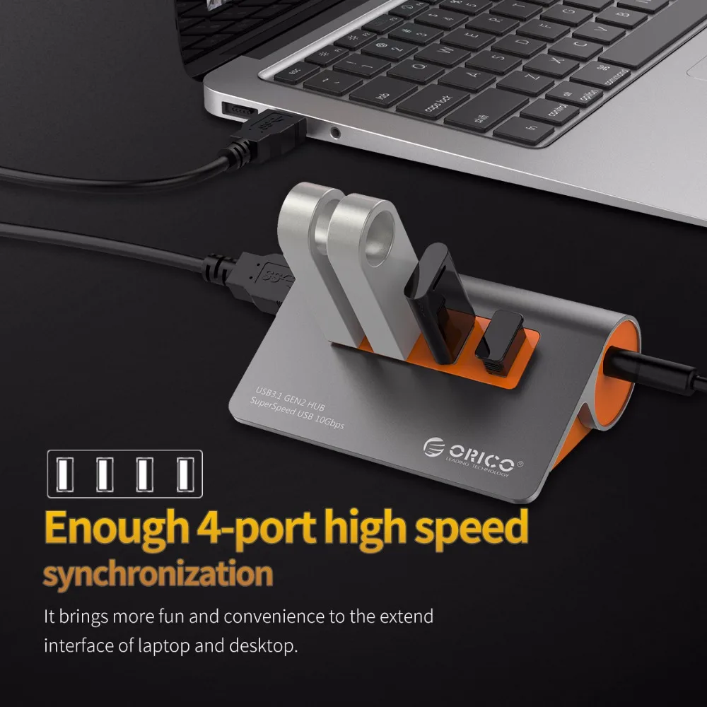  ORICO 4 puertos USB3.1 Gen2 HUB USB C Gen2 Cubo de aluminio 10Gbps supervelocidad con adaptador de 