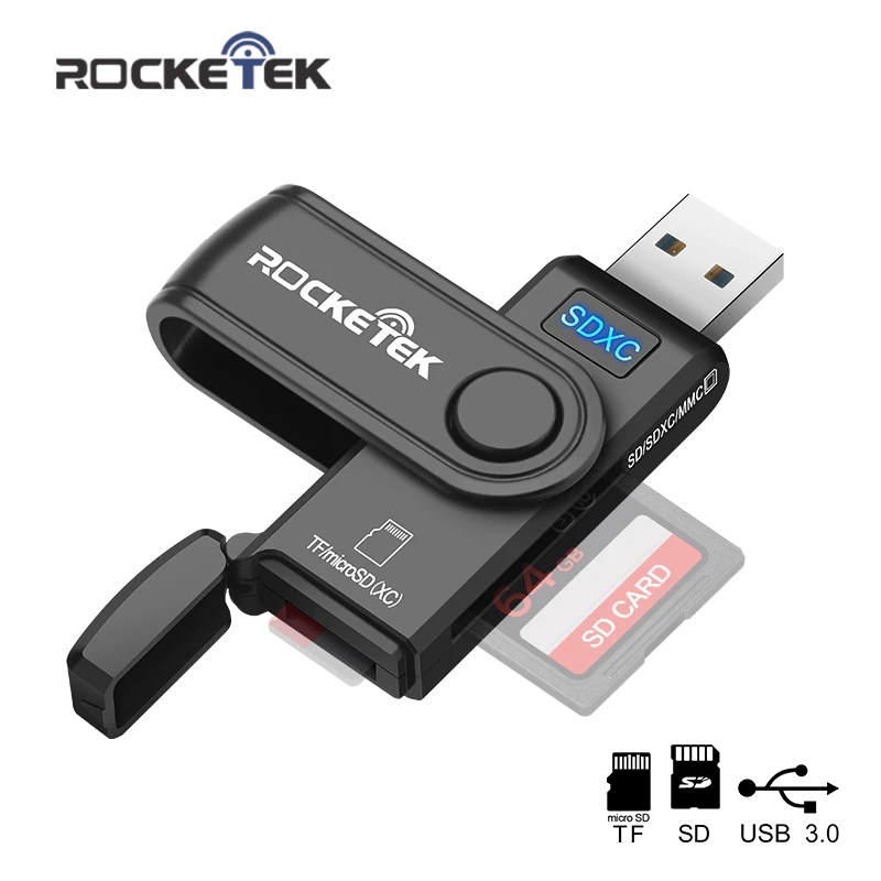 Rocketek считывание 2 карт usb 3,0 мульти 2 в 1 устройство для чтения карт памяти Адаптер для SD/TF micro SD компьютер Ноутбук аксессуары