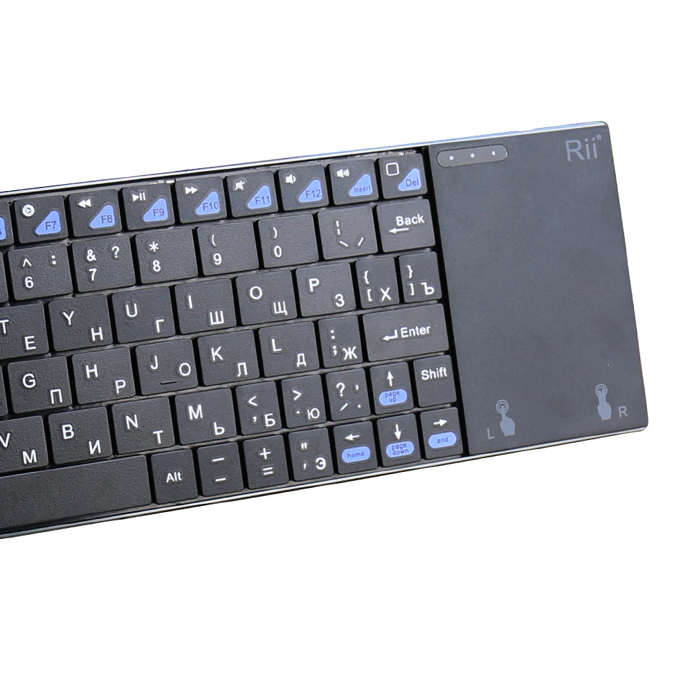 Goedkoop Echt rii i12plus 2.4G Draadloze Russische Toetsenbord Ultra Slanke QWERTY met Touchpad Voor PC IPTV Sony PS3 HTPC android TV BOX