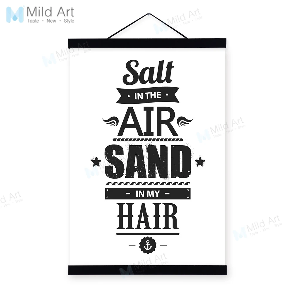 Us 836 47 Offminimalist Black White Typography Beach Quotes Wooden Framed Hanger Posters Wall Art Pictures Home Decor Canvas Paintings Scroll In