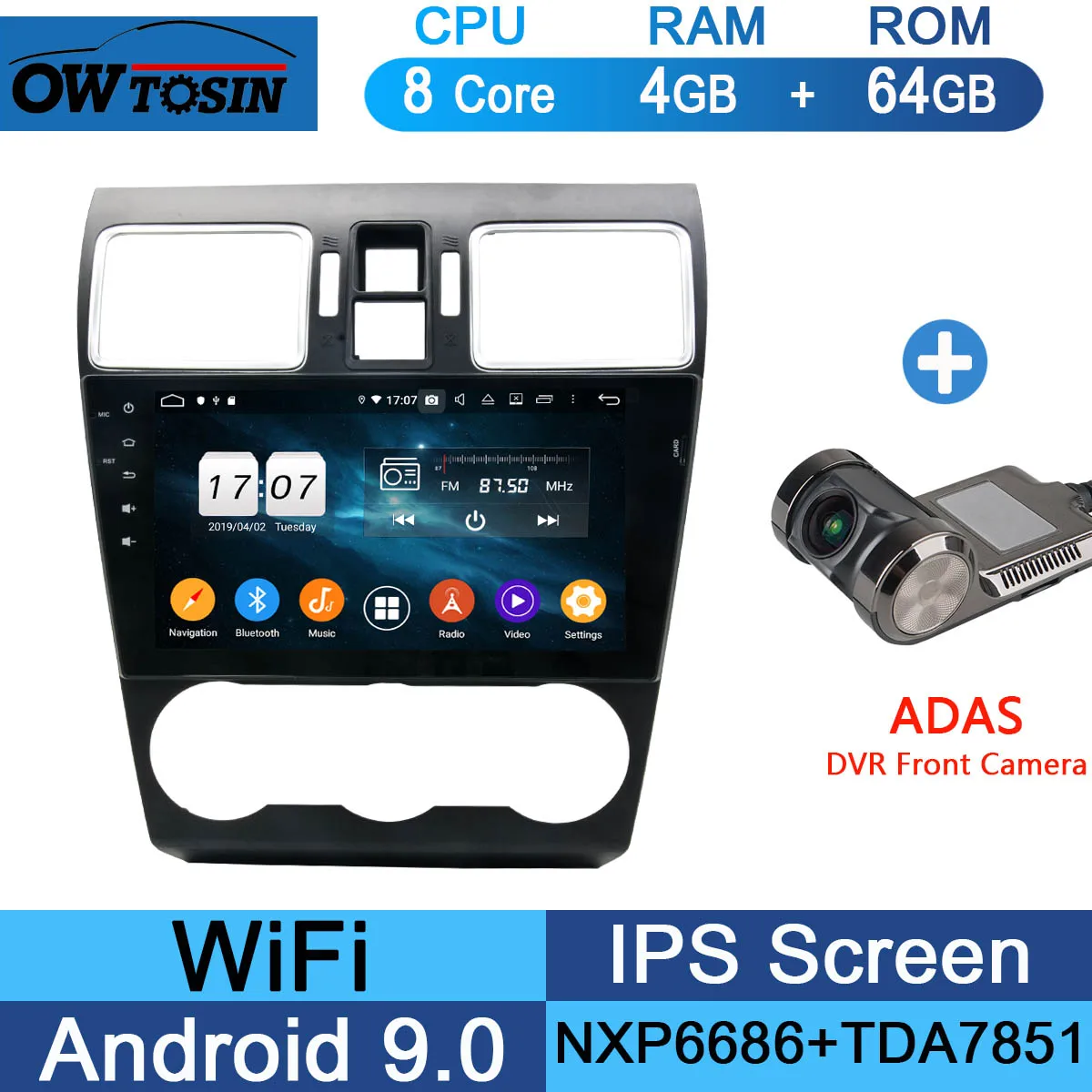 " ips 8 ядерный 4G+ 64G Android 9,0 автомобильный мультимедийный плеер для Subaru WRX Forester радио gps CarPlay Parrot - Цвет: 64G Adas Camera