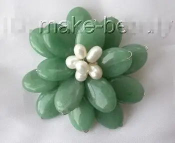 

Wholesale price ^^^stunning big handmade baroque green white pearl flower brooch pin