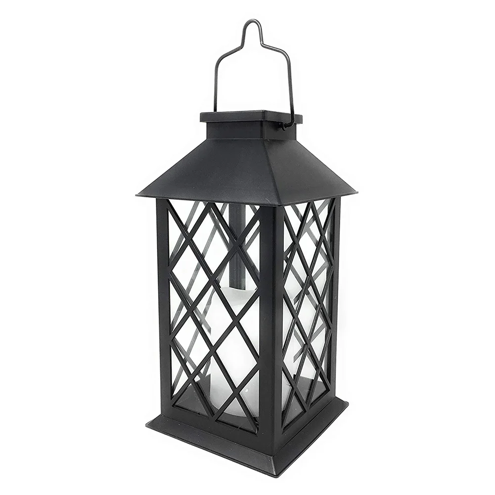 

LED Light Candle Lantern Decor Safe Hanging Flickering Traditional Table Solar Powered Electronic Garden Gift Easy Install Black
