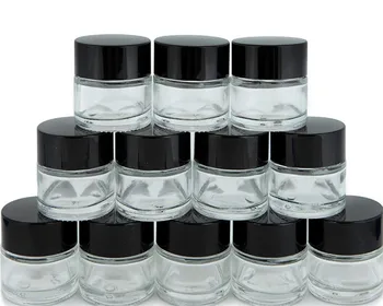 

12, Clear, 15g (1/2 oz), Round Glass Jars, with Inner Liner and black plastic caps inner liners round empty small glass jar